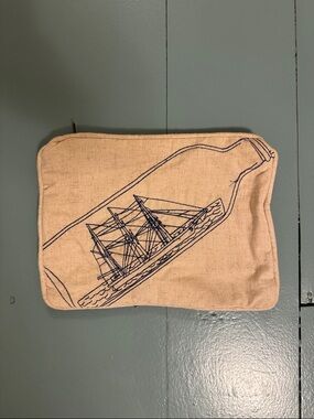 Thomas Paul Embroidered Ship-in-a-Bottle Canvas Pouch - Natural & Navy